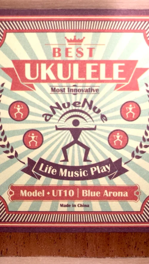 aNueNue UT-10 BA błękitne ukulele tenorowe etykieta